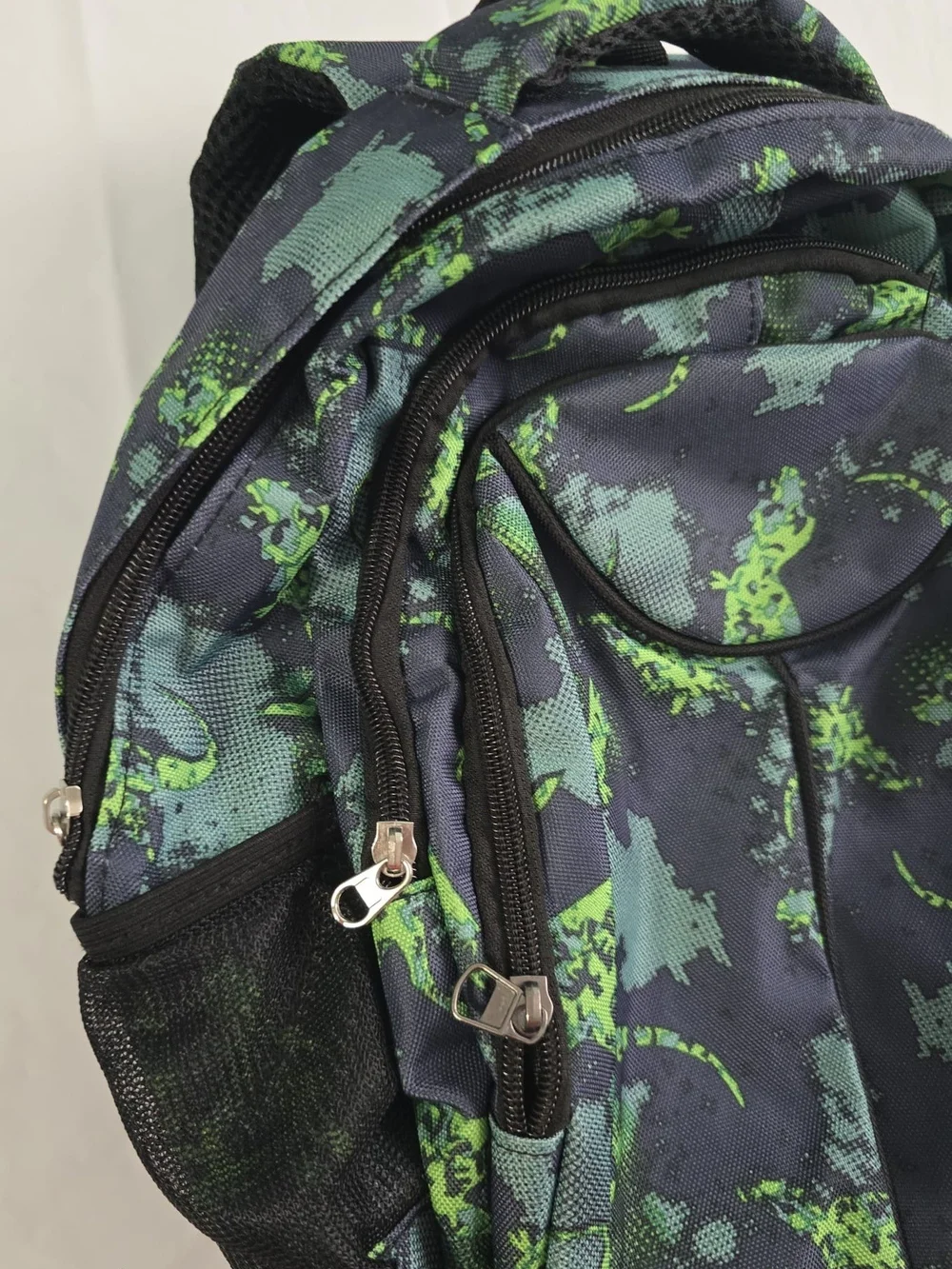 Dinosaur Print Kids Backpack Blue/Green Polyester Zip Padded w/ Outer Pockets